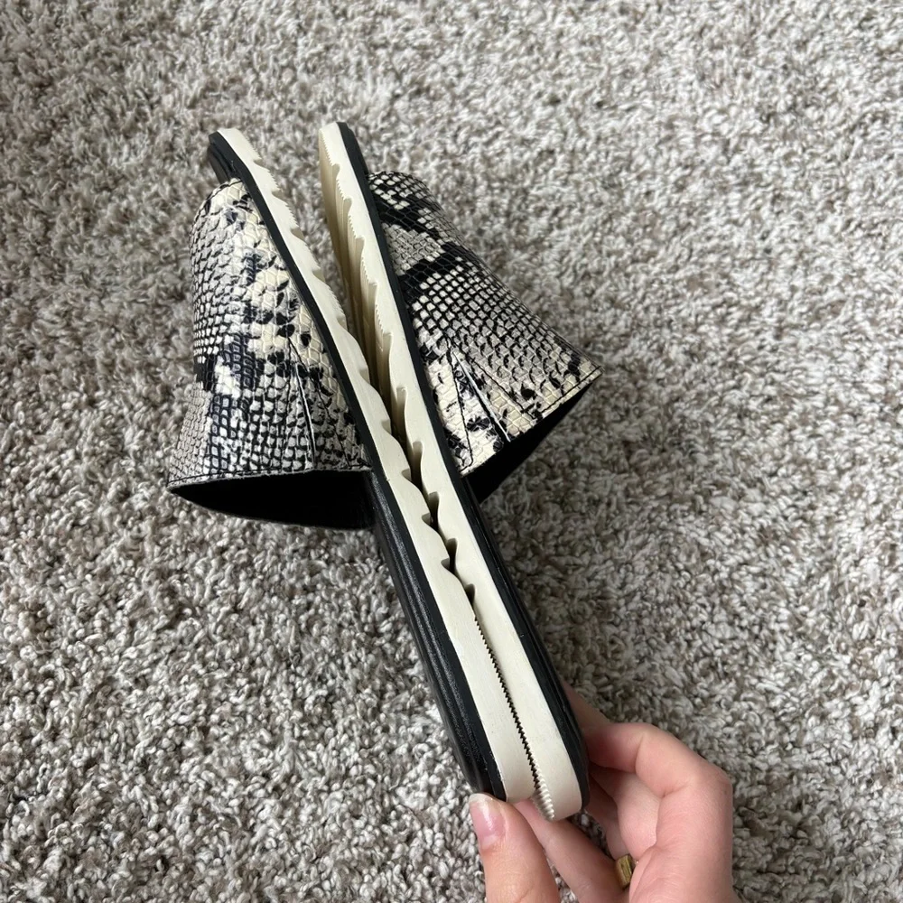 Sorel Women's Ella II Block Slide Black Snakeskin Print Sandals Size 7